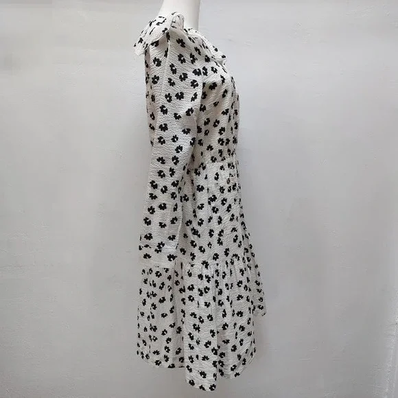 Udel New York Floral Seersucker Dress Women's S White Ruffle Collar Midi Cottage - Picture 2 of 9